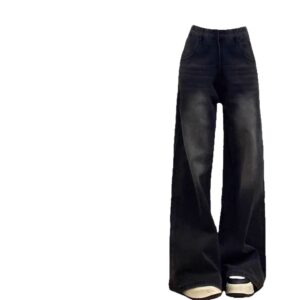 Black And Gray Wide-leg Jeans High-waisted Loose-fit Slim-cut