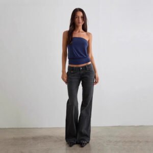 Womens Stretch Slim-Fit Solid-Color Bootcut Denim Jeans