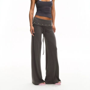 Comfortable Dark Gray Draping Wide-leg Pants For Women