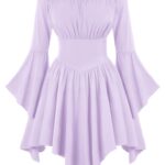 Medieval Vintage Off Shoulder Dress - Women's Cinched Waist Asymmetrical Hem Summer Casual Tunic