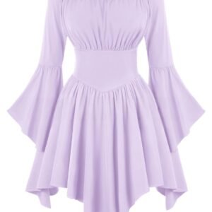 Medieval Vintage Off Shoulder Dress - Women's Cinched Waist Asymmetrical Hem Summer Casual Tunic