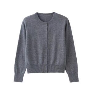 Women's Buckle Round Neck Long Sleeve Soft Knitted