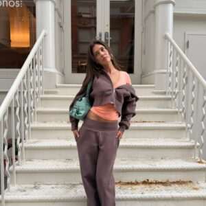 Womens Cropped Zip-up Hoodie And Pants Set