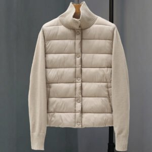 Womens Casual Stand-collar Knitted Cotton Coat