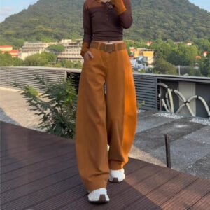 Orange-flared Wide-leg Denim Jeans