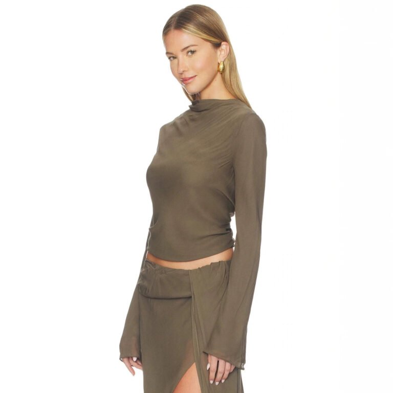 Stand-collar Pleated Flared Long-sleeve Top High-waisted Skirt