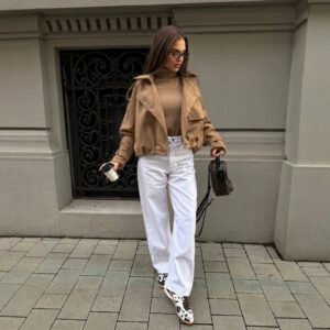 Womens Loose-fit Trench Coat, Retro Short Jacket