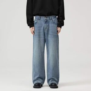 Black And Gray Wide-leg Jeans High-waisted Loose-fit Slim-cut