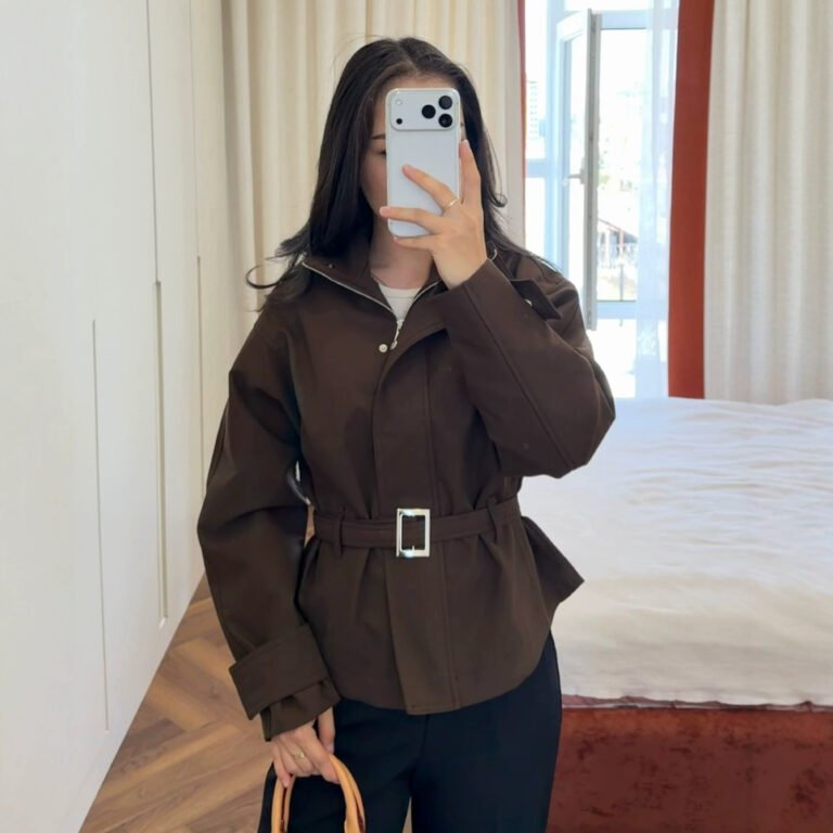Women’s Lace-up Waist-cinched Stand-up Collar Jacket