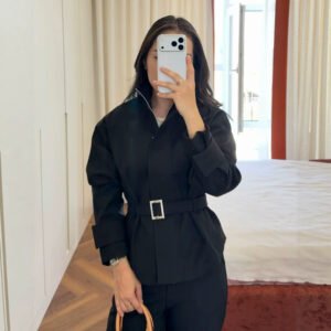Women's Lace-up Waist-cinched Stand-up Collar Jacket