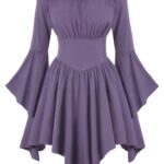 Medieval Vintage Off Shoulder Dress - Women's Cinched Waist Asymmetrical Hem Summer Casual Tunic