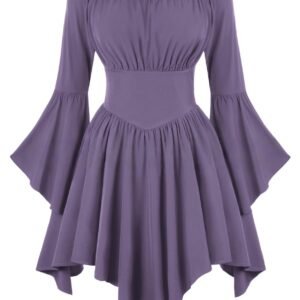 Medieval Vintage Off Shoulder Dress - Women's Cinched Waist Asymmetrical Hem Summer Casual Tunic