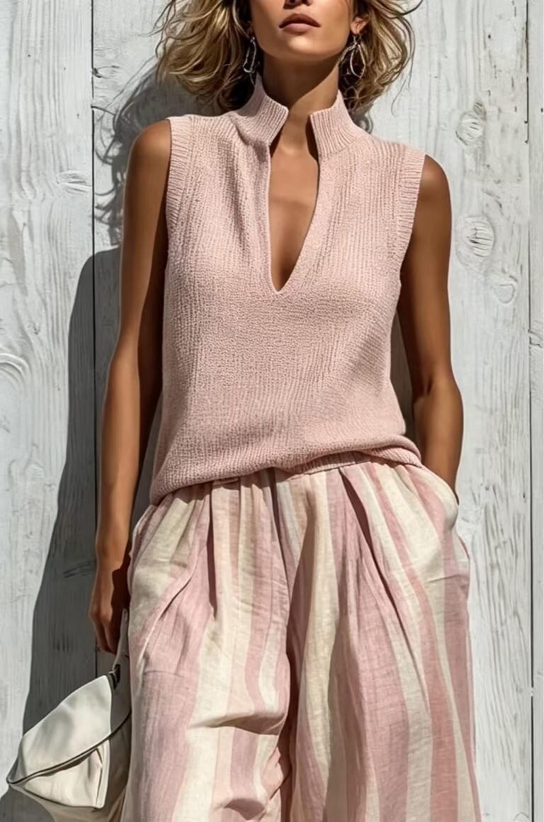 Stand Collar Wide Leg Pants Two-piece Suit Vacation Style