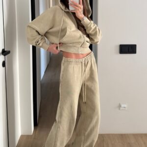 Womens Washed Hoodie Two-piece Set
