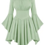 Medieval Vintage Off Shoulder Dress - Women's Cinched Waist Asymmetrical Hem Summer Casual Tunic