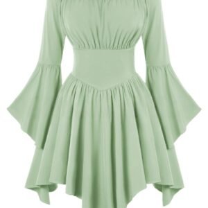 Medieval Vintage Off Shoulder Dress - Women's Cinched Waist Asymmetrical Hem Summer Casual Tunic