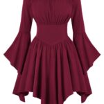 Medieval Vintage Off Shoulder Dress - Women's Cinched Waist Asymmetrical Hem Summer Casual Tunic