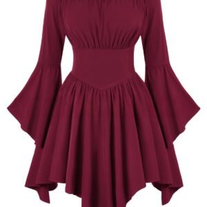 Medieval Vintage Off Shoulder Dress - Women's Cinched Waist Asymmetrical Hem Summer Casual Tunic