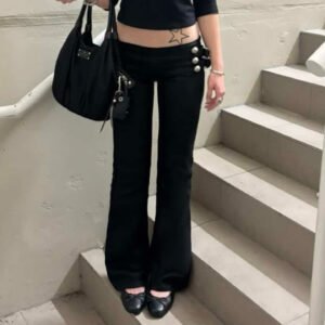 Low-rise Slim-fit Bootcut Pants With Metal Buttons