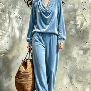 Womens Fallwinter New Drop-shoulder Top And Straight-leg Pants Set