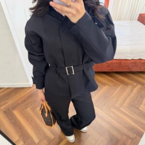 Women's Lace-up Waist-cinched Stand-up Collar Jacket