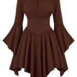 Medieval Vintage Off Shoulder Dress - Women's Cinched Waist Asymmetrical Hem Summer Casual Tunic