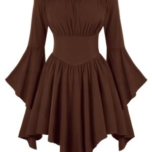 Medieval Vintage Off Shoulder Dress - Women's Cinched Waist Asymmetrical Hem Summer Casual Tunic
