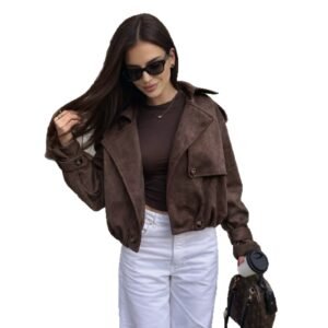 Womens Loose-fit Trench Coat, Retro Short Jacket