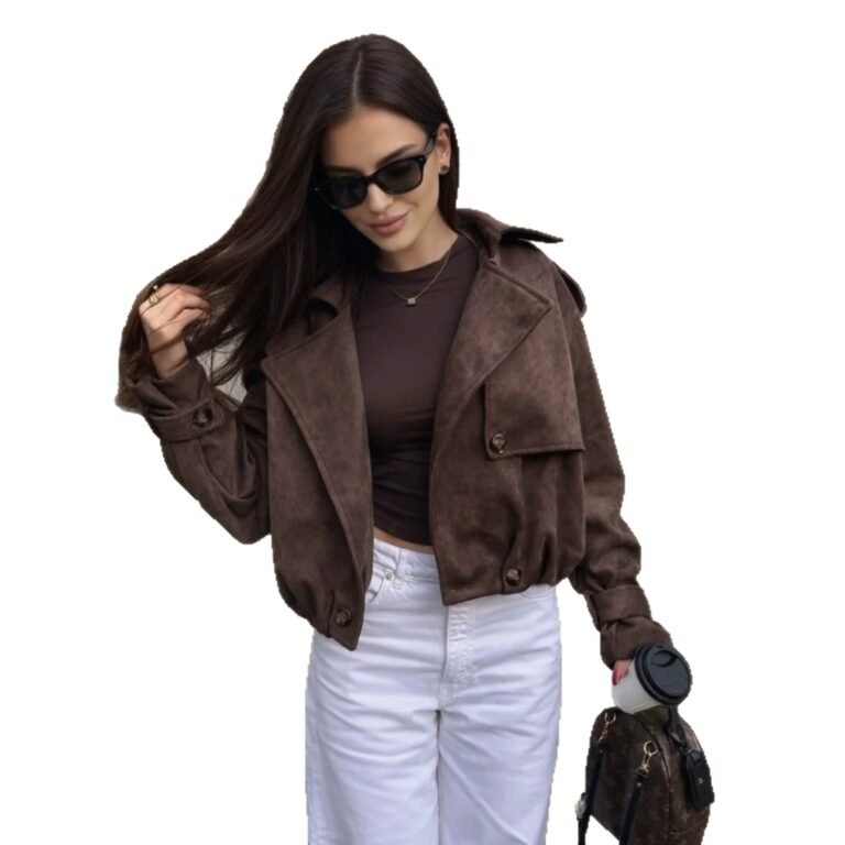 Womens Loose-fit Trench Coat, Retro Short Jacket