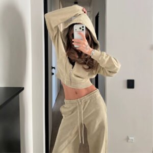 Womens Washed Hoodie Two-piece Set
