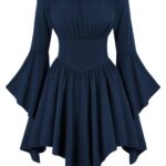 Medieval Vintage Off Shoulder Dress - Women's Cinched Waist Asymmetrical Hem Summer Casual Tunic