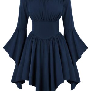 Medieval Vintage Off Shoulder Dress - Women's Cinched Waist Asymmetrical Hem Summer Casual Tunic