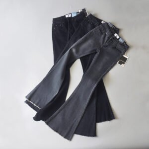 Retro Denim Low-rise Frayed Bell-bottoms