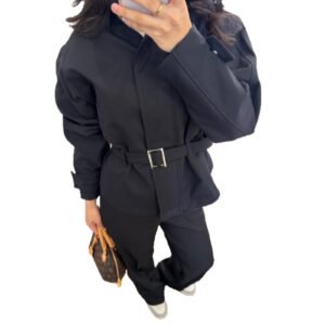 Women's Lace-up Waist-cinched Stand-up Collar Jacket