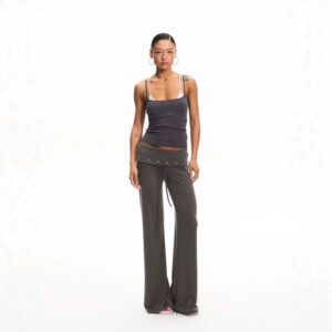 Comfortable Dark Gray Draping Wide-leg Pants For Women