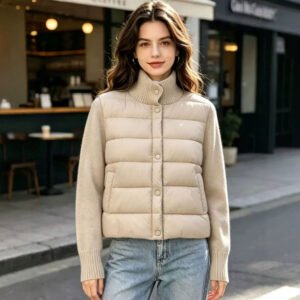 Womens Casual Stand-collar Knitted Cotton Coat
