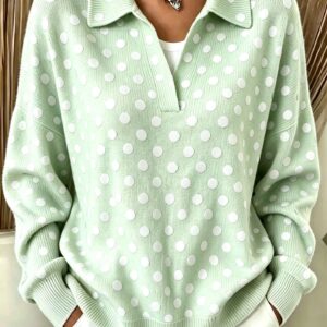 Loose-fitting Long-sleeve Polo-neck Knit Sweater With Digital Print