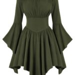 Medieval Vintage Off Shoulder Dress - Women's Cinched Waist Asymmetrical Hem Summer Casual Tunic