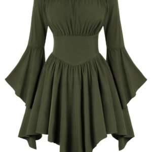 Medieval Vintage Off Shoulder Dress - Women's Cinched Waist Asymmetrical Hem Summer Casual Tunic