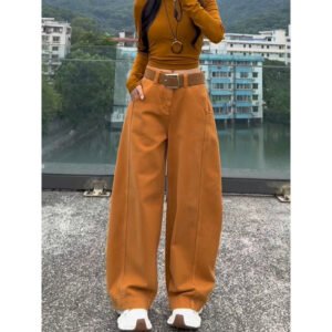 Orange-flared Wide-leg Denim Jeans