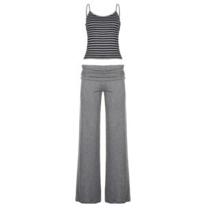 Striped Color-block Camisole And Straight-leg Casual Pants Set