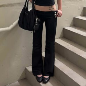 Low-rise Slim-fit Bootcut Pants With Metal Buttons