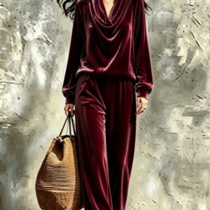 Womens Fallwinter New Drop-shoulder Top And Straight-leg Pants Set