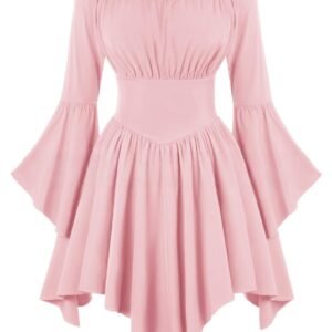 Medieval Vintage Off Shoulder Dress - Women's Cinched Waist Asymmetrical Hem Summer Casual Tunic