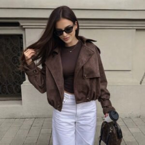 Womens Loose-fit Trench Coat, Retro Short Jacket