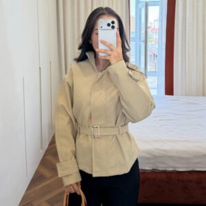 Women's Lace-up Waist-cinched Stand-up Collar Jacket