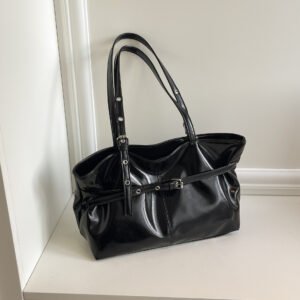 Retro Korean-style Leather-buckle Handbag With Shoulder Strap