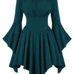 Medieval Vintage Off Shoulder Dress - Women's Cinched Waist Asymmetrical Hem Summer Casual Tunic