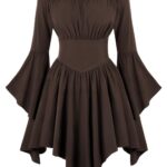Medieval Vintage Off Shoulder Dress - Women's Cinched Waist Asymmetrical Hem Summer Casual Tunic