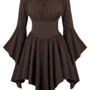 Medieval Vintage Off Shoulder Dress - Women's Cinched Waist Asymmetrical Hem Summer Casual Tunic